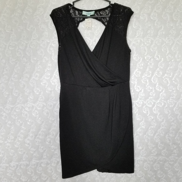 ERGUO | black faux wrap dress - Picture 1 of 5